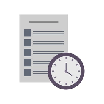 A clock and a checklist next to a document vector