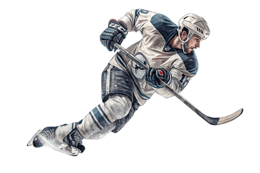 Hockey player in action on ice wearing jersey and skates during competitive match png