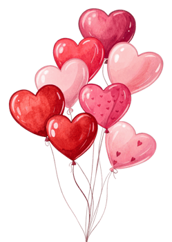 Colorful heart-shaped balloons floating together in festive celebration png
