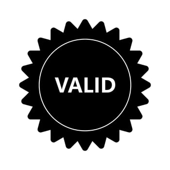 A black and white logo with the word validated vector