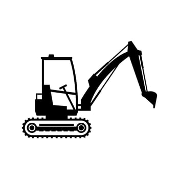 A black and white silhouette of an excavator vector