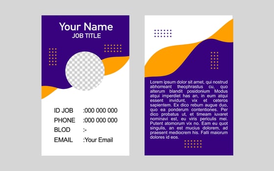 id card template design with purple, orange and white colors for company employees. vector