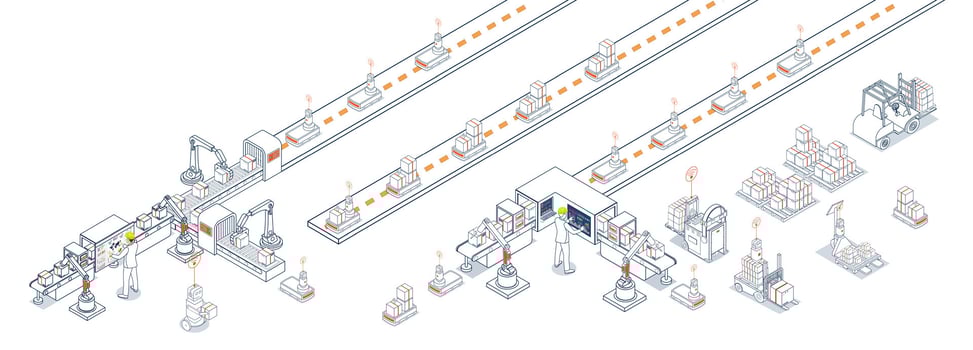 Smart Warehouse Technology and Industry 4.0. Utilizing AGVs and AMRs for efficient automated material handling vector