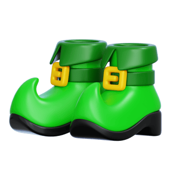 Green leprechaun boots for St. Patrick's Day celebrations. 3D illustration in minimal cartoon style. png