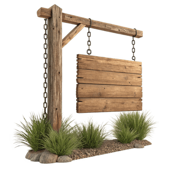 3D render hanging wooden sign board unique designed isolated on transparent background png