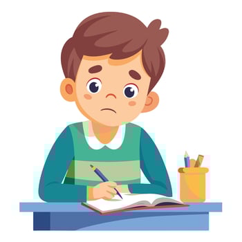 Cute Cartoon Illustration of a Sad Child Struggling with Studies vector