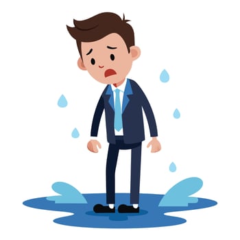 Depressed Businessman in a Suit Standing in Water Unfortunate Event Illustration vector