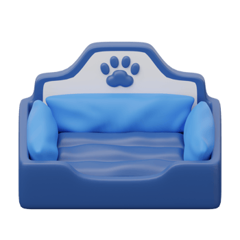 A blue dog bed with a paw print on it png