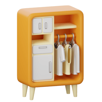 A small orange cabinet with clothes hanging on it png