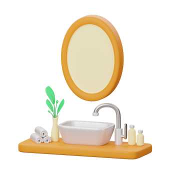 A bathroom sink with a mirror and a towel png