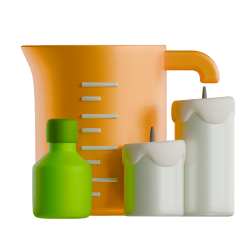 A measuring cup, a candle and a bottle png
