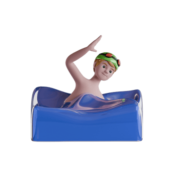 A figurine of a boy swimming in a blue bathtub png