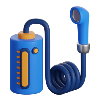 A blue water tank with a hose attached to it png