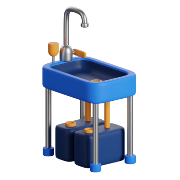 A blue sink with a yellow handle and a blue faucet png