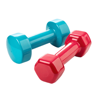 Two colorful dumbbells, one red and one blue. fitness and workout equipment png
