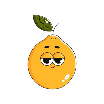 Cute retro lemon character sticker. Trendy comic fruit with cute smile face. Groovy summer isolated illustration 70s, 80s vintage style vector