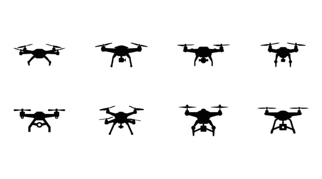 Drone Silhouette Black Quadcopter Icon with Camera vector