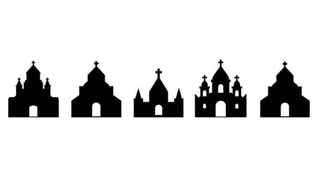 Church Silhouettes Christian Cathedral Icons set on white background vector