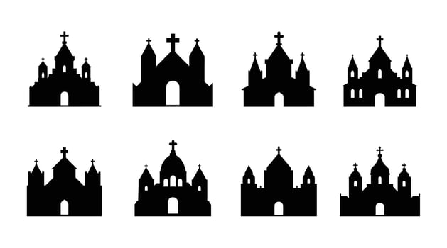 Church Silhouettes Set Christian Cathedral Icons on white vackground vector