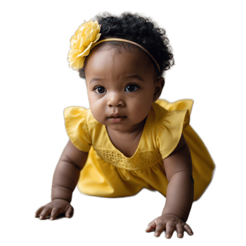Smiling Baby in Yellow Dress Perfect for Parenting Blogs Baby Brands png