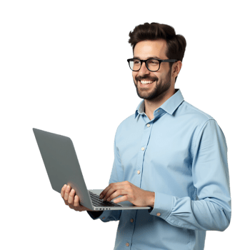 Happy Businessman with Laptop Perfect for Corporate Startup Branding png