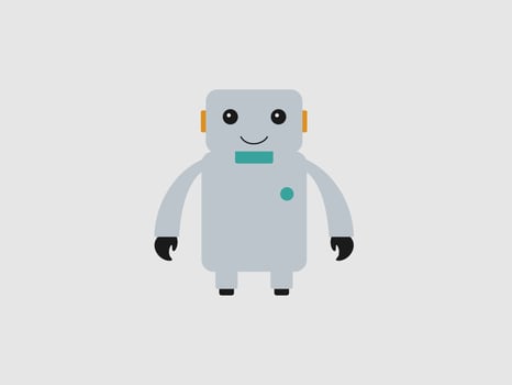 flat illustration of a cartoon robot standing with a smiling face vector