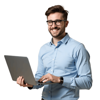 Young Entrepreneur Using a Laptop Productivity Technology Stock Photo png