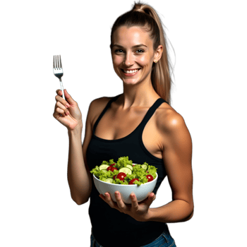 Healthy Eating Concept Woman Holding Fresh Salad with a Smile png