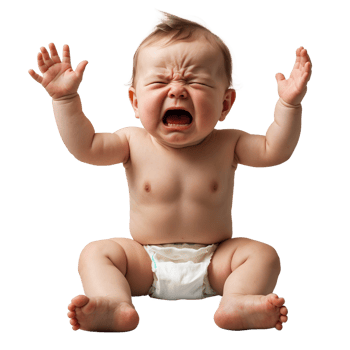 Crying Baby in Diaper Emotional Infant Expression Photography png