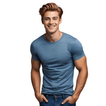 Smiling Young Man in Casual Blue Outfit Confident and Stylish Portrait png