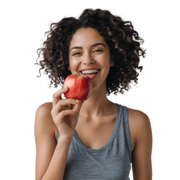 Fresh Happy Lifestyle Woman Eating an Apple with a Joyful Expression png