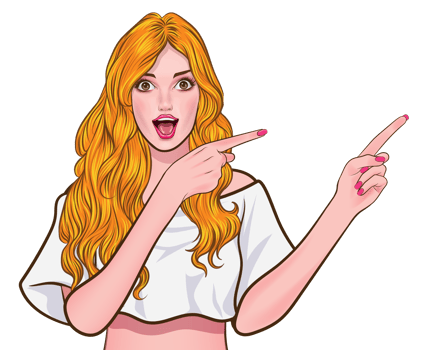 A cute little girl in a crop top is pointing at a sale sign. png