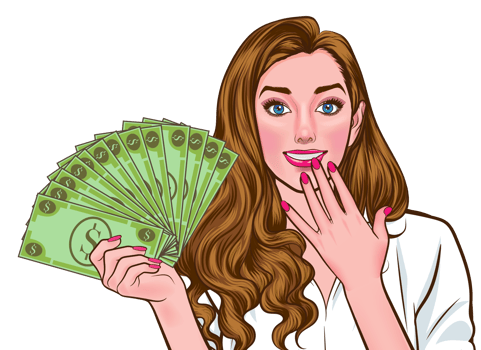 A red-nailed office lady with a big stack of money in her hand png