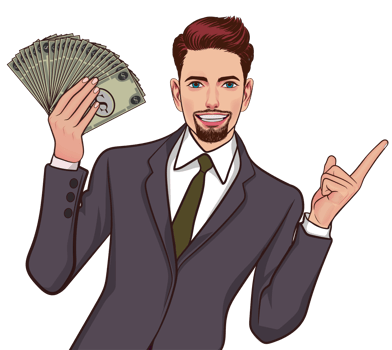 The young chairman with a big pile of money from a successful business png