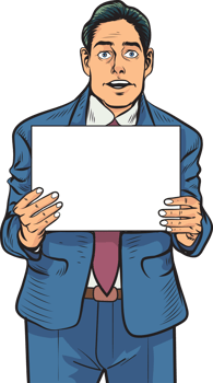 Pop art senior worker holding a sign Biggest Sale png