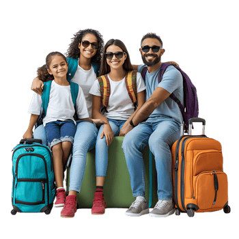 Family of four ready to travel transparent background png