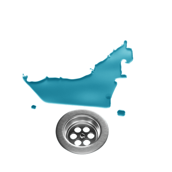 Dubai Water Map With Drainage Metal Sink Save Water And Water Wastage Concept 3D Illustration png
