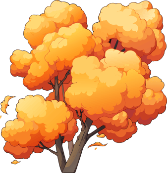 Vibrant Orange Tree, Cartoon Style, Autumn Scene, Nature Concept. png