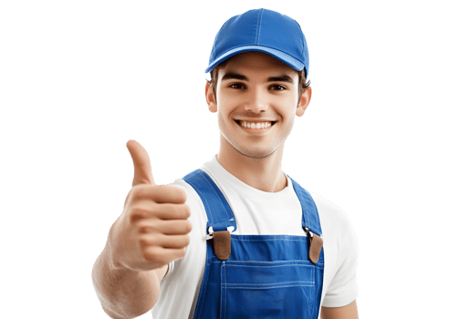 Smiling worker gives thumbs up transparent png