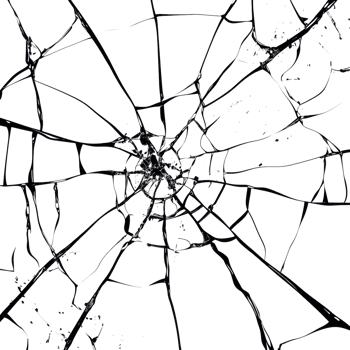 Black Line Cracked Screen Texture on transparent background. png