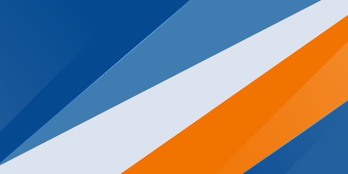 Abstract papercut bright color 3D background. Overlap orange and blue triangle shapes pattern. vector
