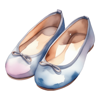watercolor of a pair of blue and pink ballet shoes on a transparent background png