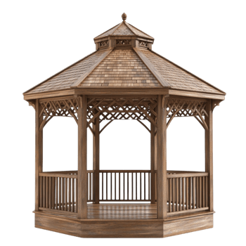 Rustic Wooden Gazebo Garden Arch on transparent background. png