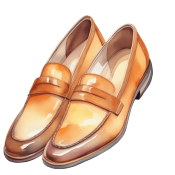 watercolor illustration of a pair of brown loafer shoes on a transparent background png