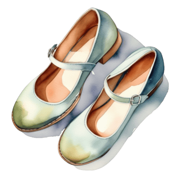 watercolor illustration of a pair of mary jane shoes on transparent background png
