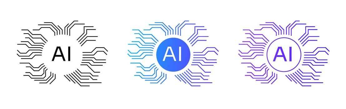 Blue circuit chip logo for AI and futuristic technology. vector