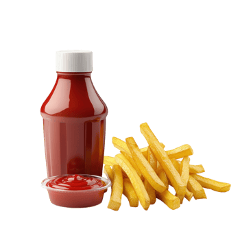 French Fries with Ketchup on transparent background. png