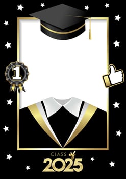 Class of 2025 photo frame design with copy space, 3D graphic elements vector