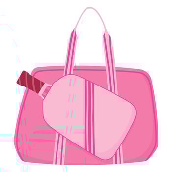 Pink Pickleball Gym Bag with Paddle Isolated on White Background. Stylish Sports Equipment Perfect for Active Lifestyles, Training, and Outdoor Games vector