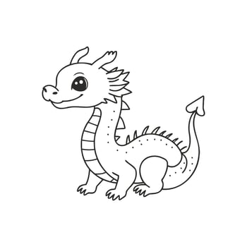 Cute Baby Dragon Line Art Illustration Whimsical Fantasy Creature Graphic Design Element vector